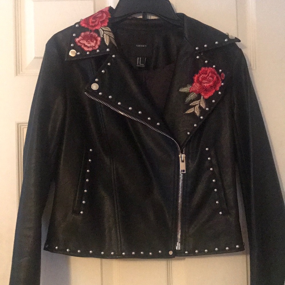 F21 Studded + Embroidered "Pleather" Jacket